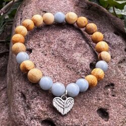 Palo Santo Armband mit Angelit und Herz Anhänger