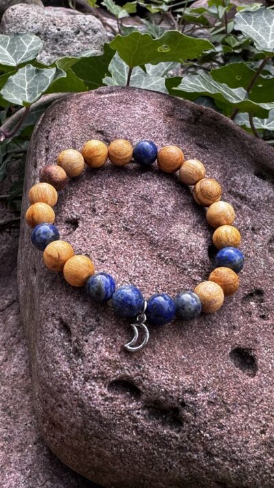 Palo Santo Armband mit Lapislazuli und Mond Anhänger