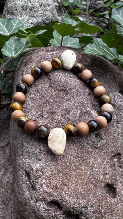 Sandelholz Armband mit Tigerauge und Baumperlen