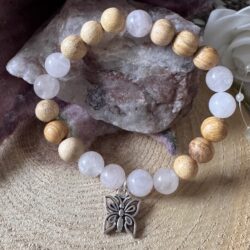 Palo Santo Armband mit Rosenquarz & Schmetterlingsanhänger