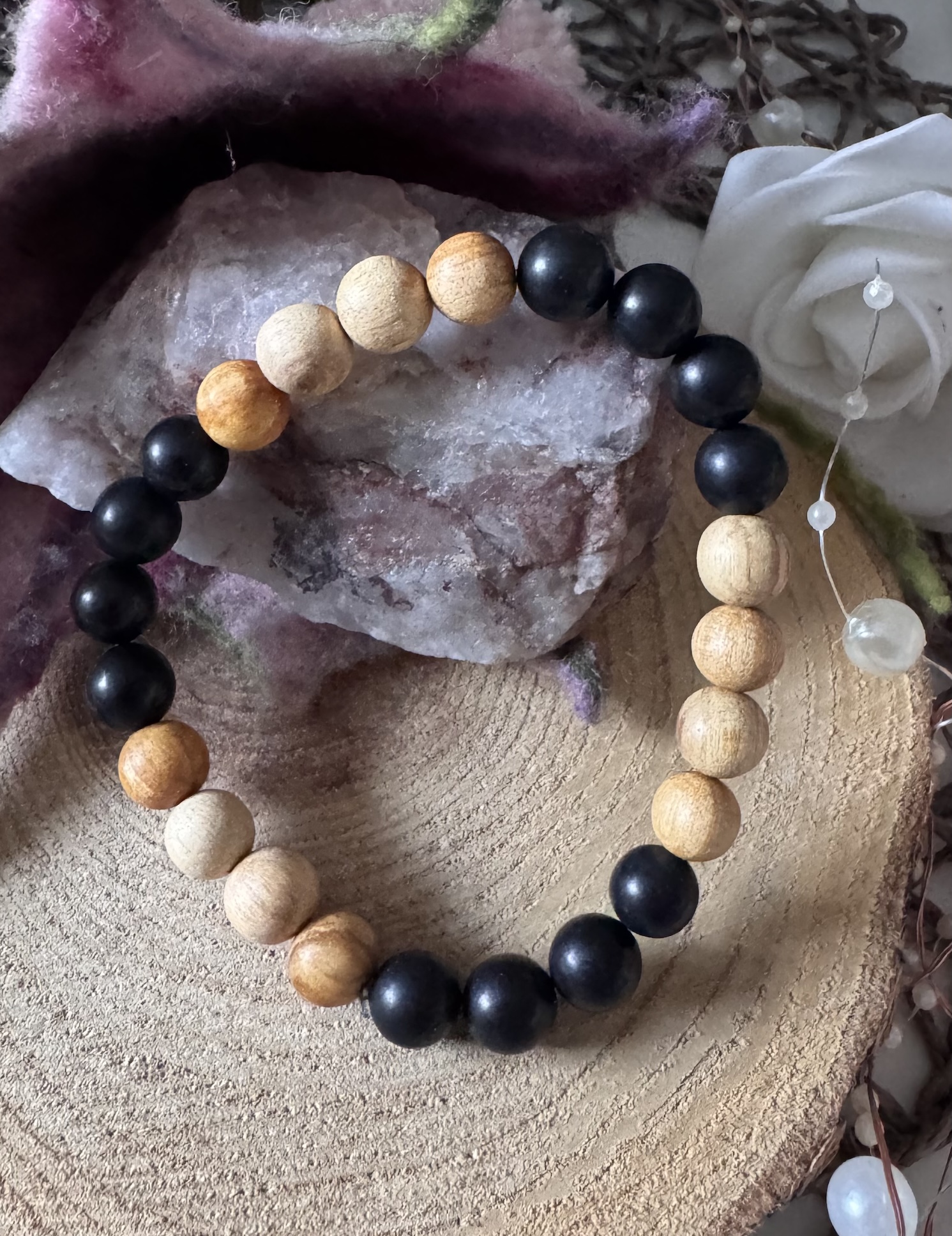 Palo Santo Armband mit schwarzem Shungit